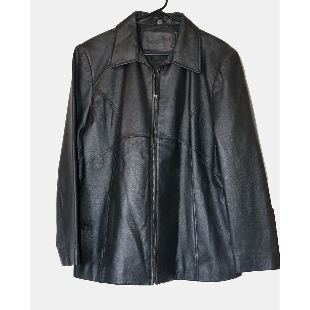 Jacqueline‎ Ferrar Womens Size Large Black Leather Full Zip Jacket Coat Y2K - Picture 6 of 12